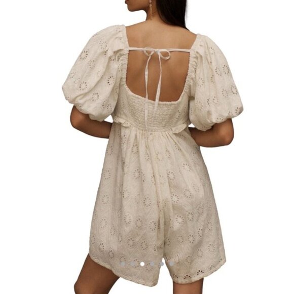 Anthropologie Small Pilcro Puff-Sleeve Eyelet Romper White MSRP $158 NWT - Picture 8 of 9